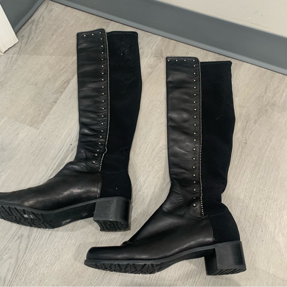 Stuart Weitzman Boots 5050 Studded Over The Knee in Black Leather - Picture 7 of 9